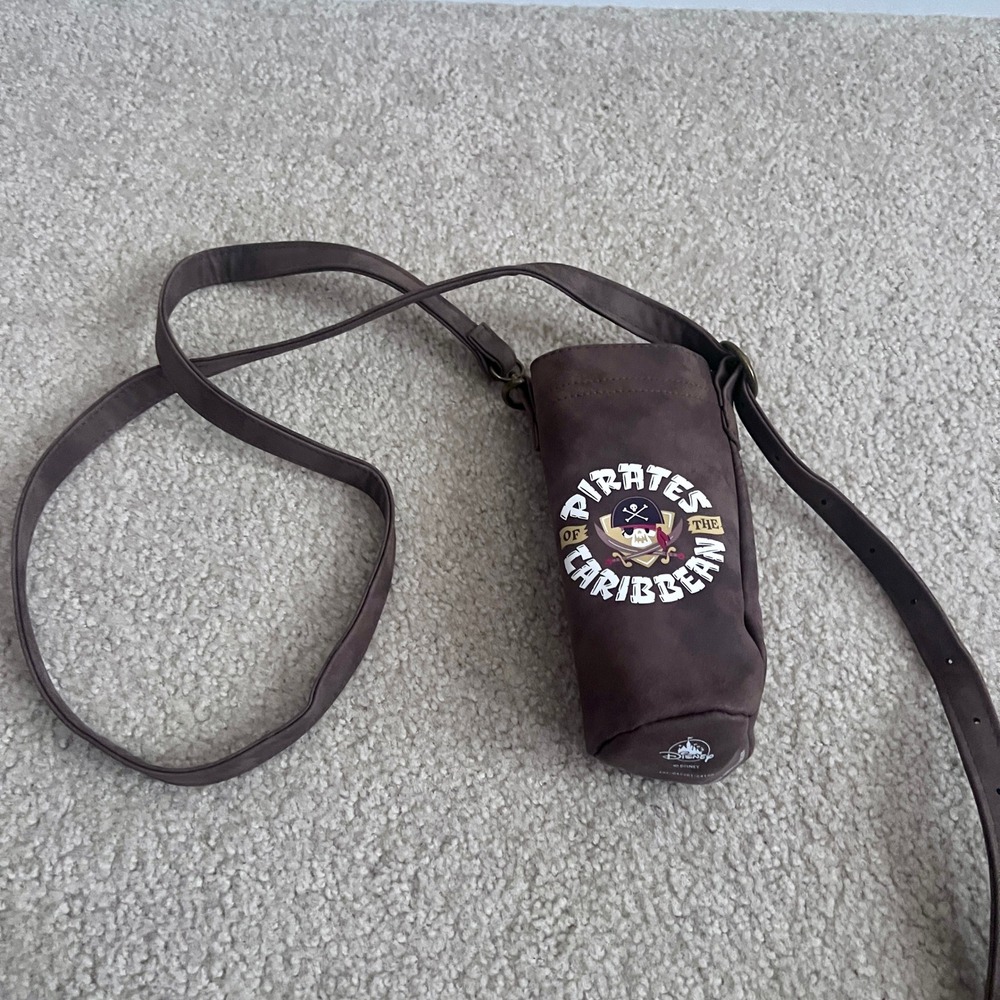 Disney Pirates of the Caribbean Brown Suede Bottle Holder Bag Crossbody Strap